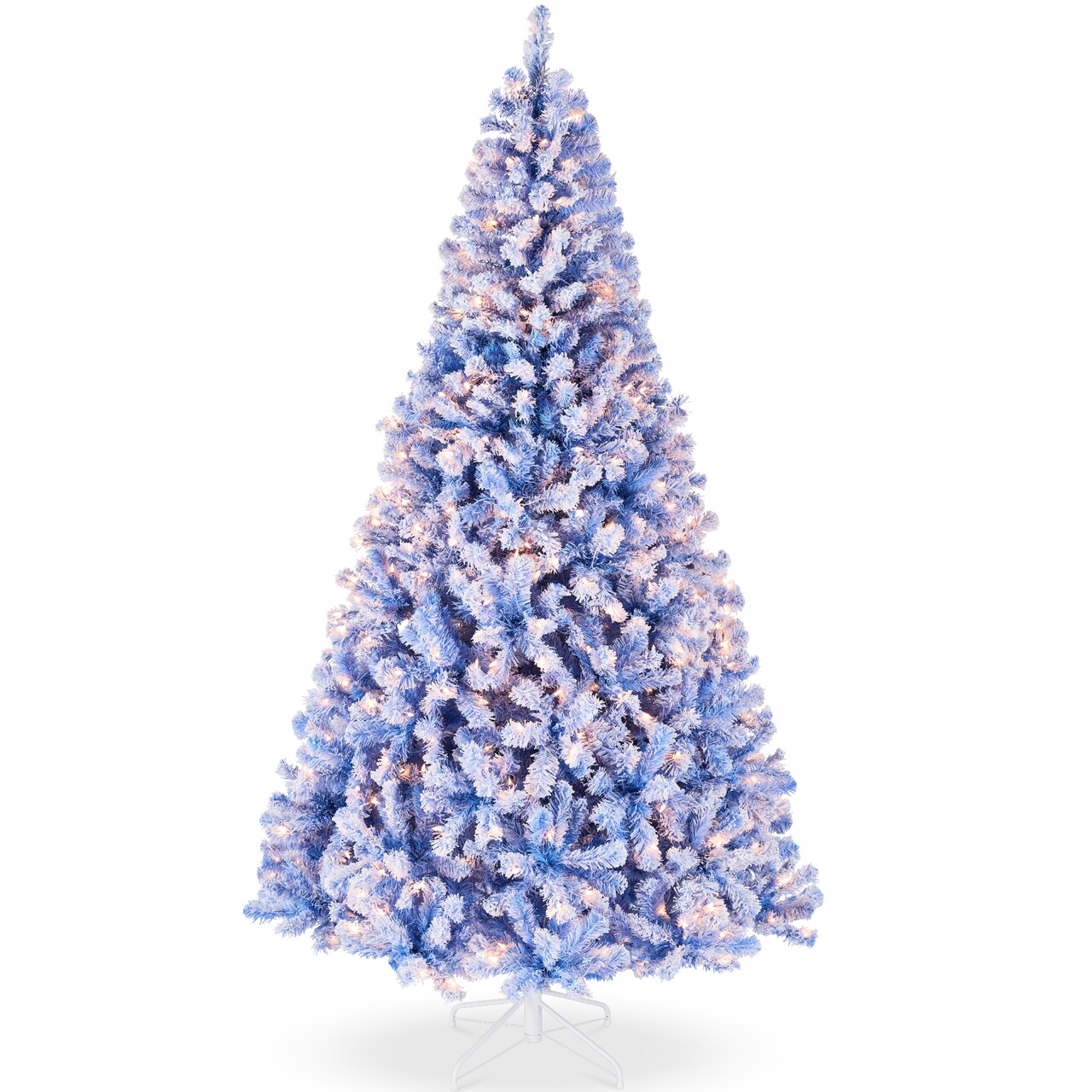 Best Choice Products Pre-Lit Blue Christmas Pine Tree w/ Flocked Branches, Warm-White Lights